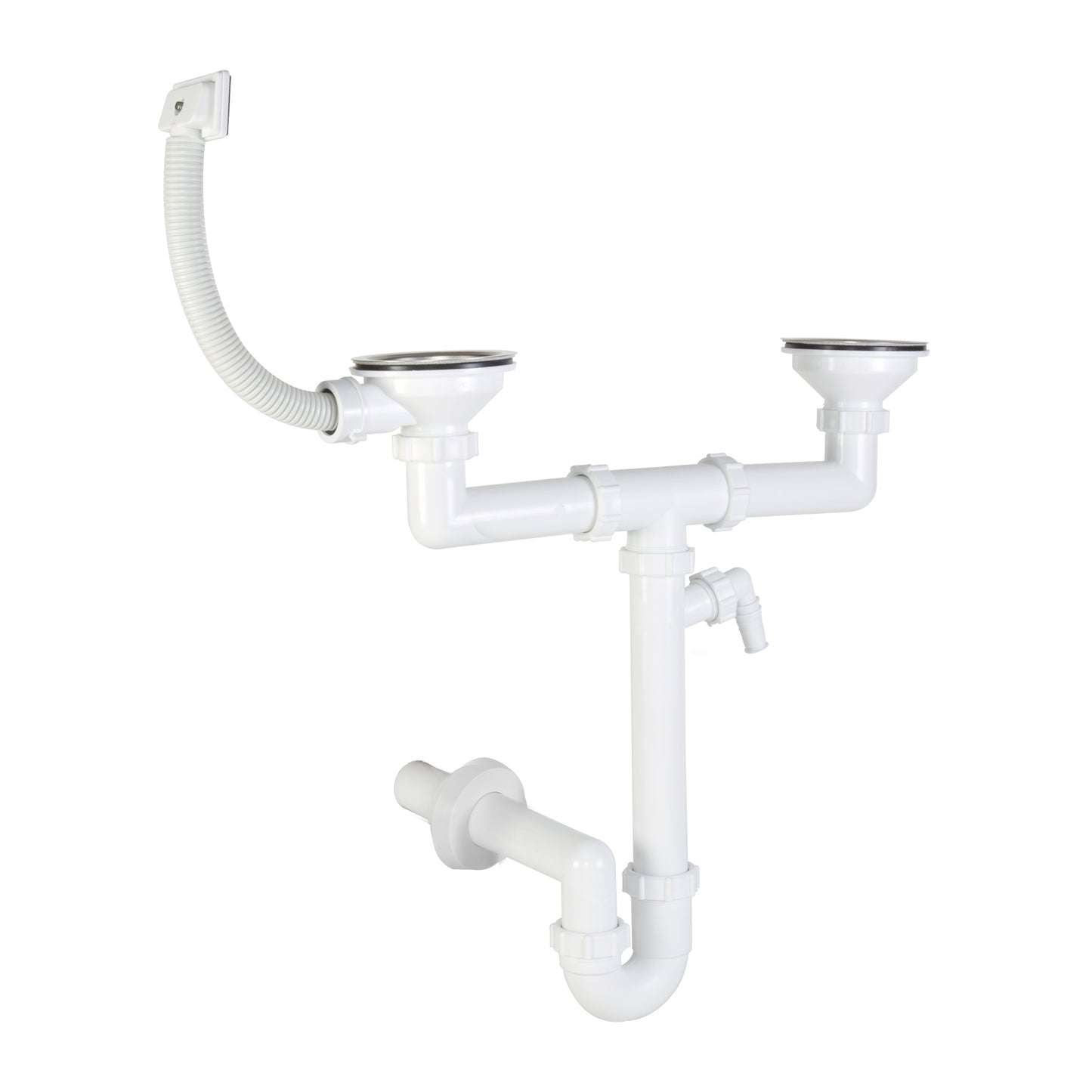 Sifon dublu tip teava cu ventil mare si cu preaplin + racord pentru masina de spalat - Styron