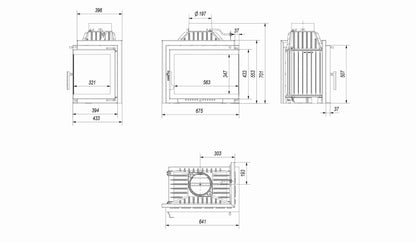 Șemineu din fonta HELTAU PLUS 8, 8kW- sticla dreapta fara stalp