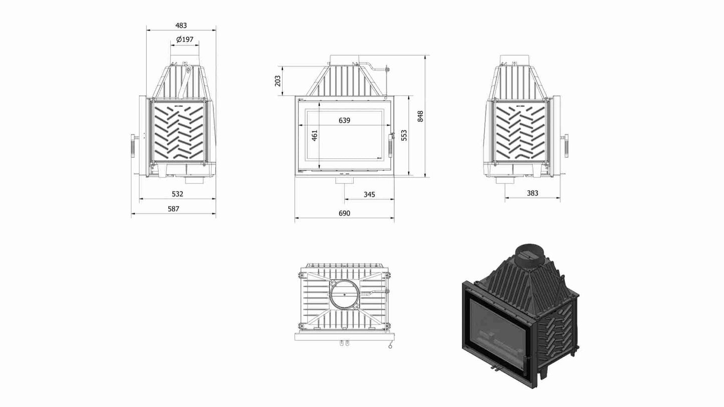 Șemineu din fonta ZOSIA 700, 12 Kw